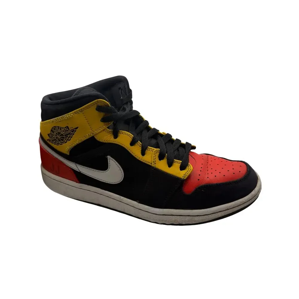 Nike Air Jordan 1 Mid Black Yellow Red Sneakers Men's Size 9.5 852542-087